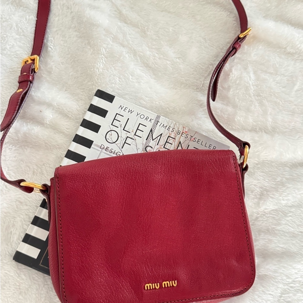 Authentic Miu Miu Red Madras Leather Crossbody Bag - Picture 3 of 12